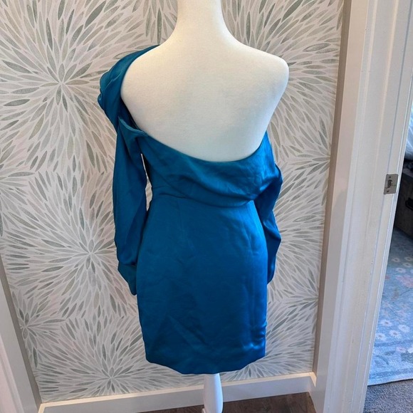 Simkhai Cameron One Shoulder Satin Cocktail Mini Dress Phthalo Blue Sz 0 - Picture 3 of 7